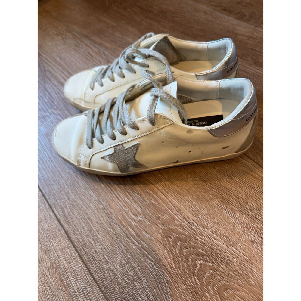 Women's Golden Goose Super-Star Silver Heel Metal Stud Lettering Size 38